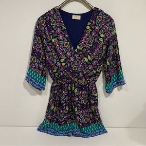 Everly Floral shorts Romper 3/4 Sleeve Navy Blue Pink Wrap Anthropologie